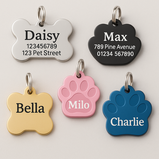 Custom Engraved Pet ID Tag – Bone or Paw Design