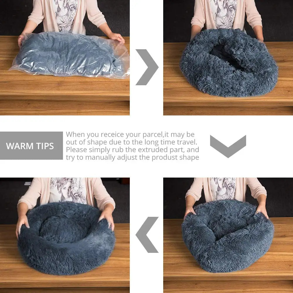 Soft Round Pet Bed for Medium & Large Dogs  Winter Warm Plush Sleeping Mat
