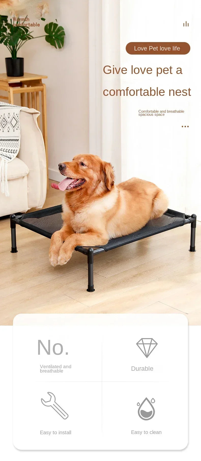 Elevated Folding Pet Bed - Portable Washable Dog & Cat Camping Bed