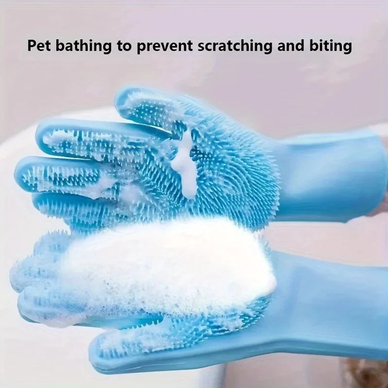 Pet Grooming Cleaning Gloves - Bathing Scrubber & Hair Removal Sponge