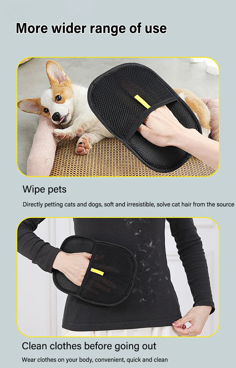Static Dedusting Pet Grooming Gloves - Hair Remover for Dog & Cat