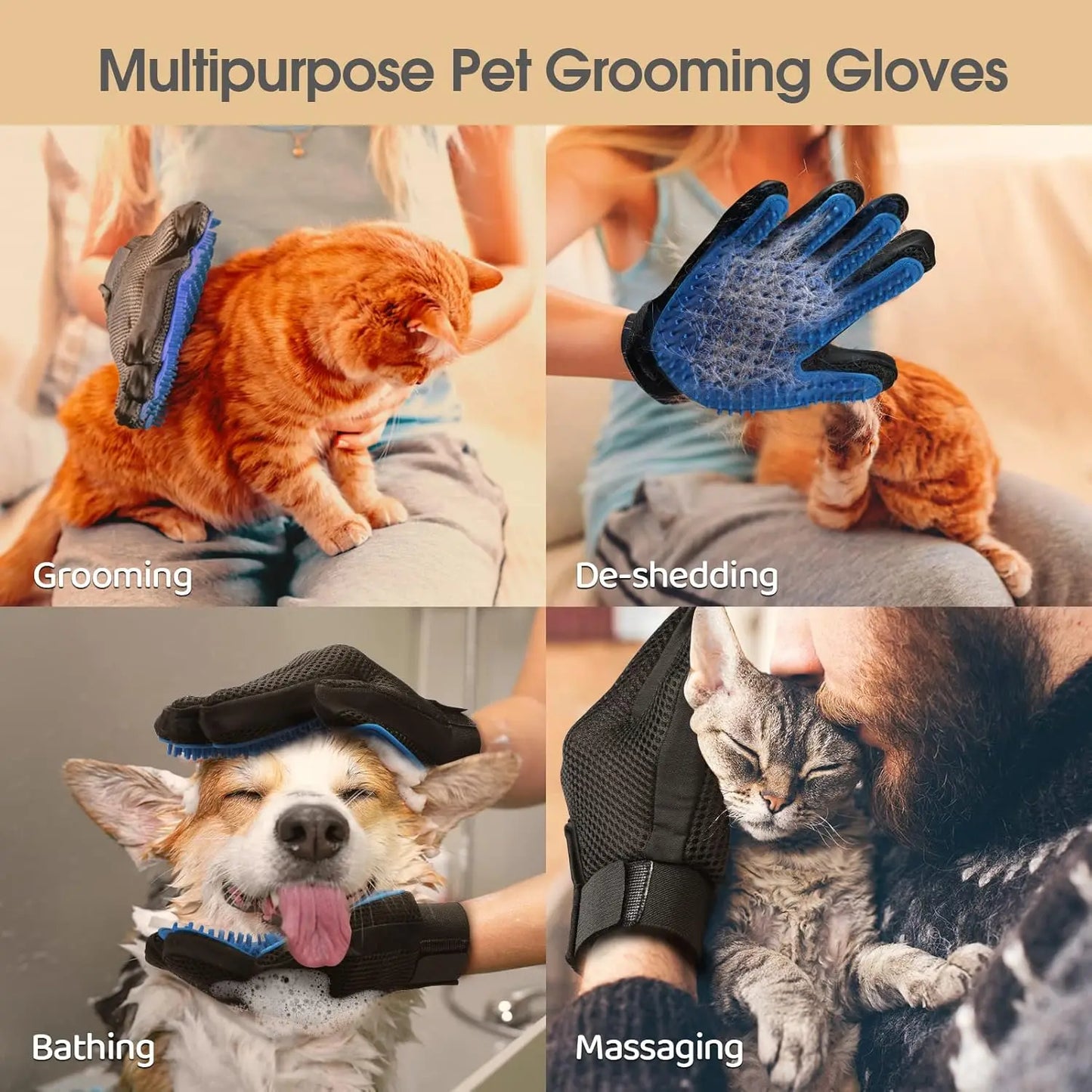 Pet Grooming Glove - Deshedding Brush & Massage Tool for Cats & Dogs