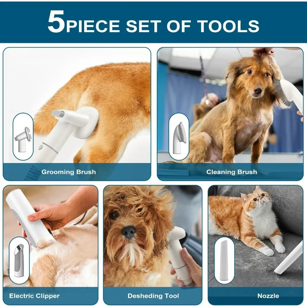 Dog Grooming Kit - Clippers, Vacuum & 5 Shedding Tools for Pets