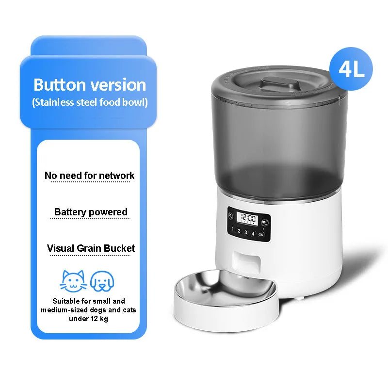 4L Smart Automatic Pet Feeder - Remote APP Controlled for Dogs & Cats