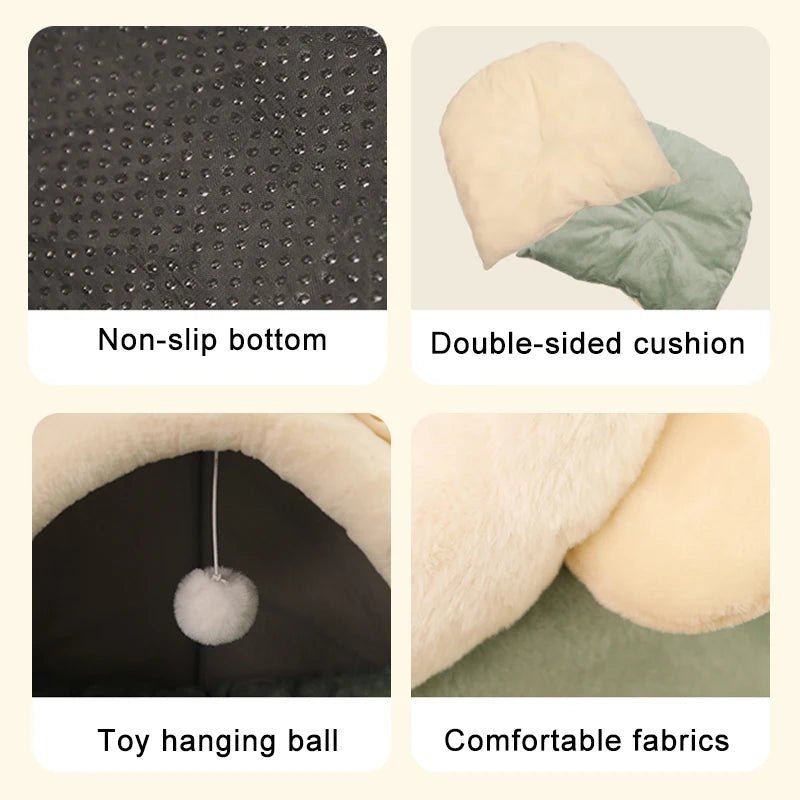 Deep Sleep Foldable Cat Bed – Cozy Cave Mat for Cats & Small Dogs