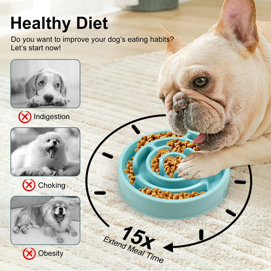 Anti-Gulping Slow Feeder Dog Bowl - Non-Slip Eco Dish for All Sizes