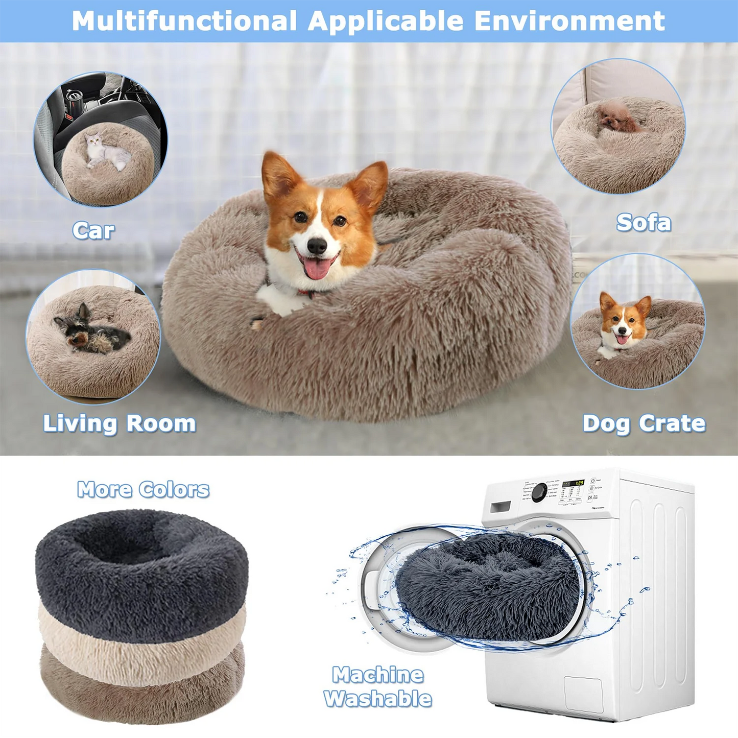 Soft Round Pet Bed for Medium & Large Dogs  Winter Warm Plush Sleeping Mat