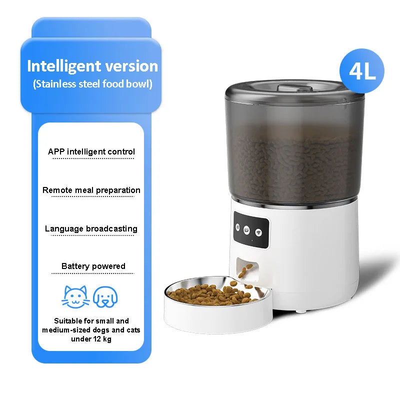 4L Smart Automatic Pet Feeder - Remote APP Controlled for Dogs & Cats