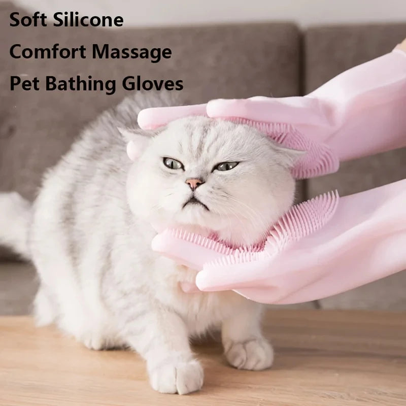 Pet Grooming Cleaning Gloves - Bathing Scrubber & Hair Removal Sponge