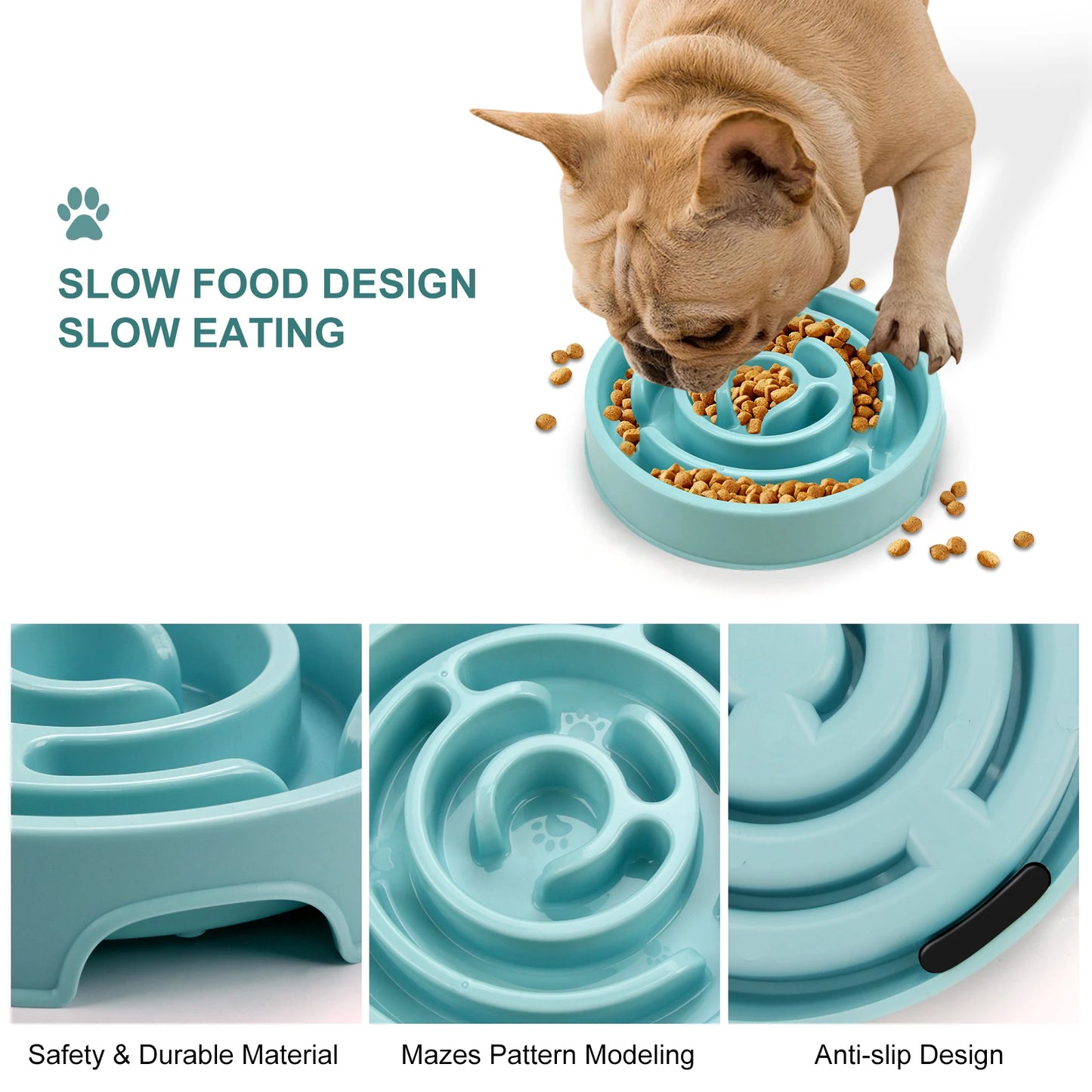 Anti-Gulping Slow Feeder Dog Bowl - Non-Slip Eco Dish for All Sizes