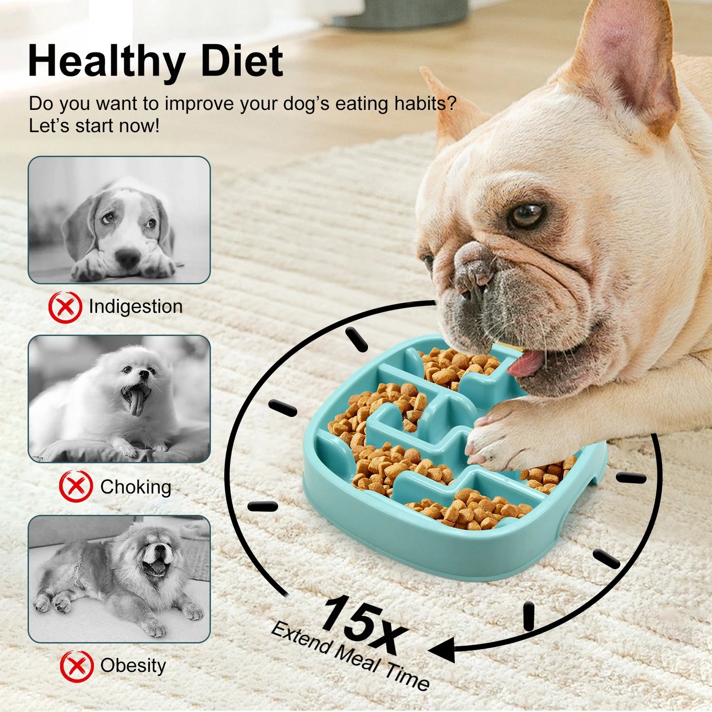 Anti-Gulping Slow Feeder Dog Bowl - Non-Slip Eco Dish for All Sizes