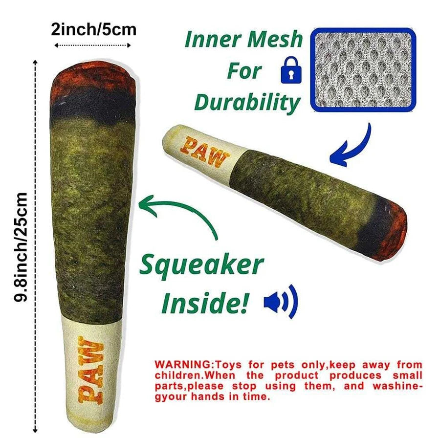Cigar Plush Squeaky Dog Toy - Funny Chew Toy for Small & Medium Dogs