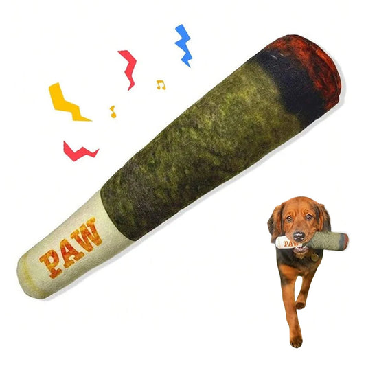 Cigar Plush Squeaky Dog Toy - Funny Chew Toy for Small & Medium Dogs