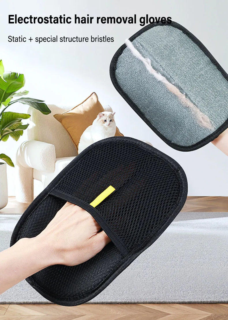 Static Dedusting Pet Grooming Gloves - Hair Remover for Dog & Cat