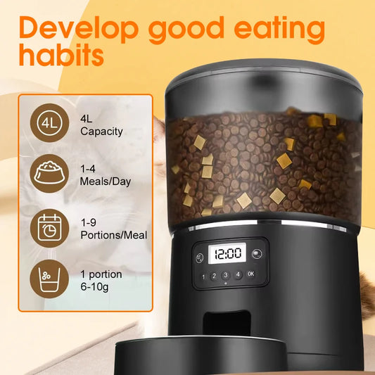 4L Smart Automatic Pet Feeder - Remote APP Controlled for Dogs & Cats