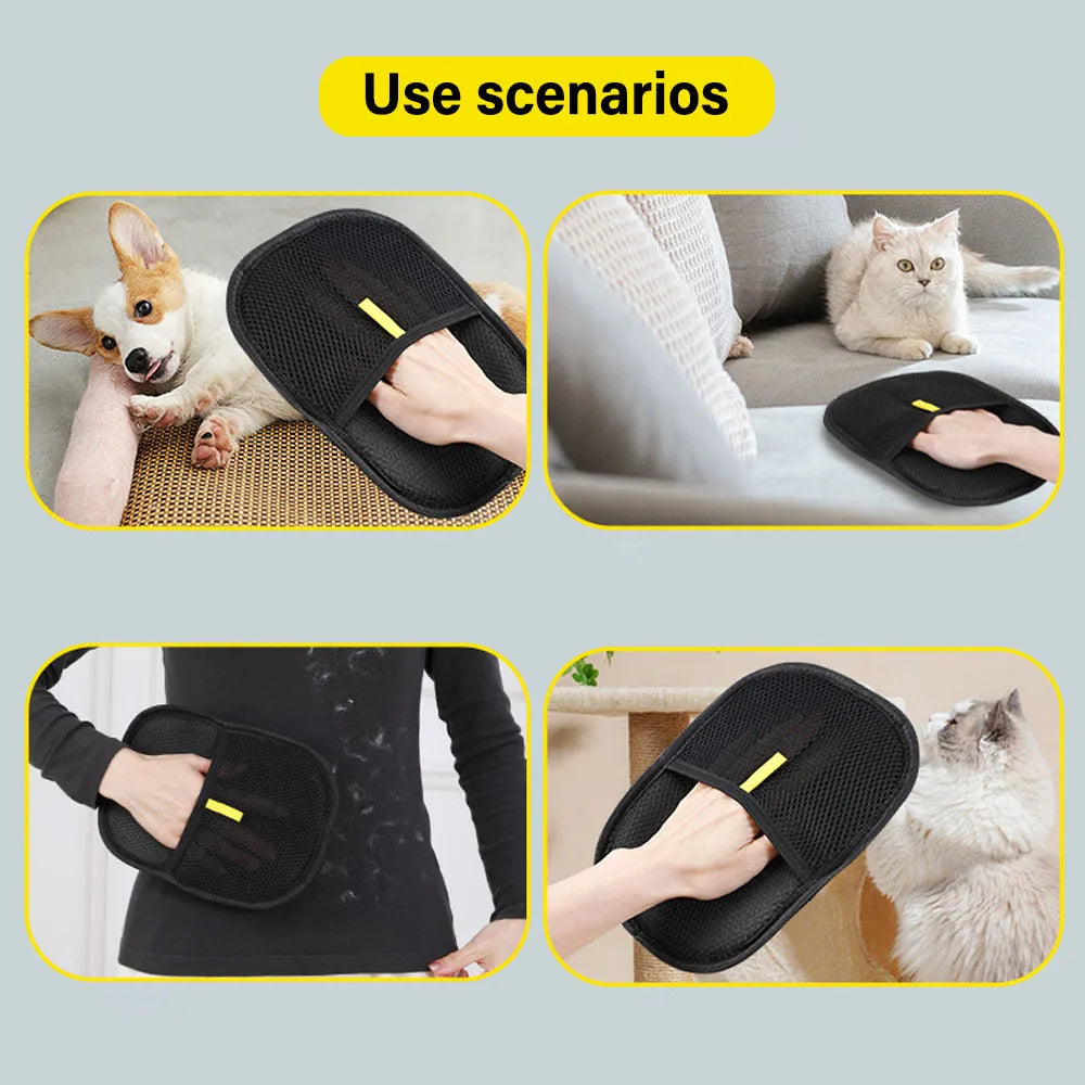Static Dedusting Pet Grooming Gloves - Hair Remover for Dog & Cat