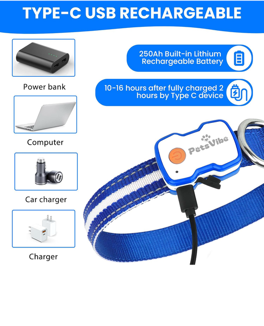 PetsVibe USB Rechargeable LED Dog Collar – Night Safety & Visibility