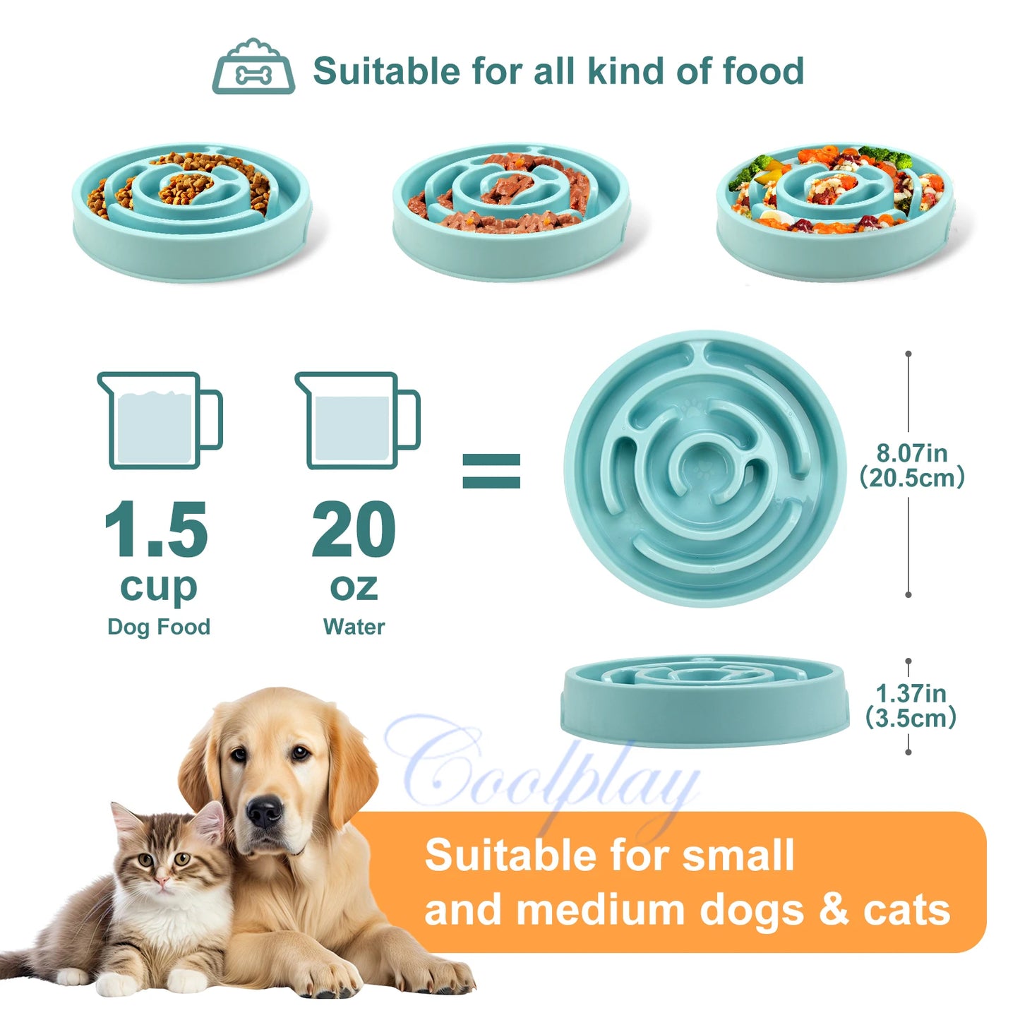 Anti-Gulping Slow Feeder Dog Bowl - Non-Slip Eco Dish for All Sizes